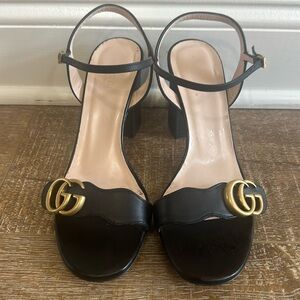 Gucci Black Leather GG Marmont Block heel Sandals EU 39